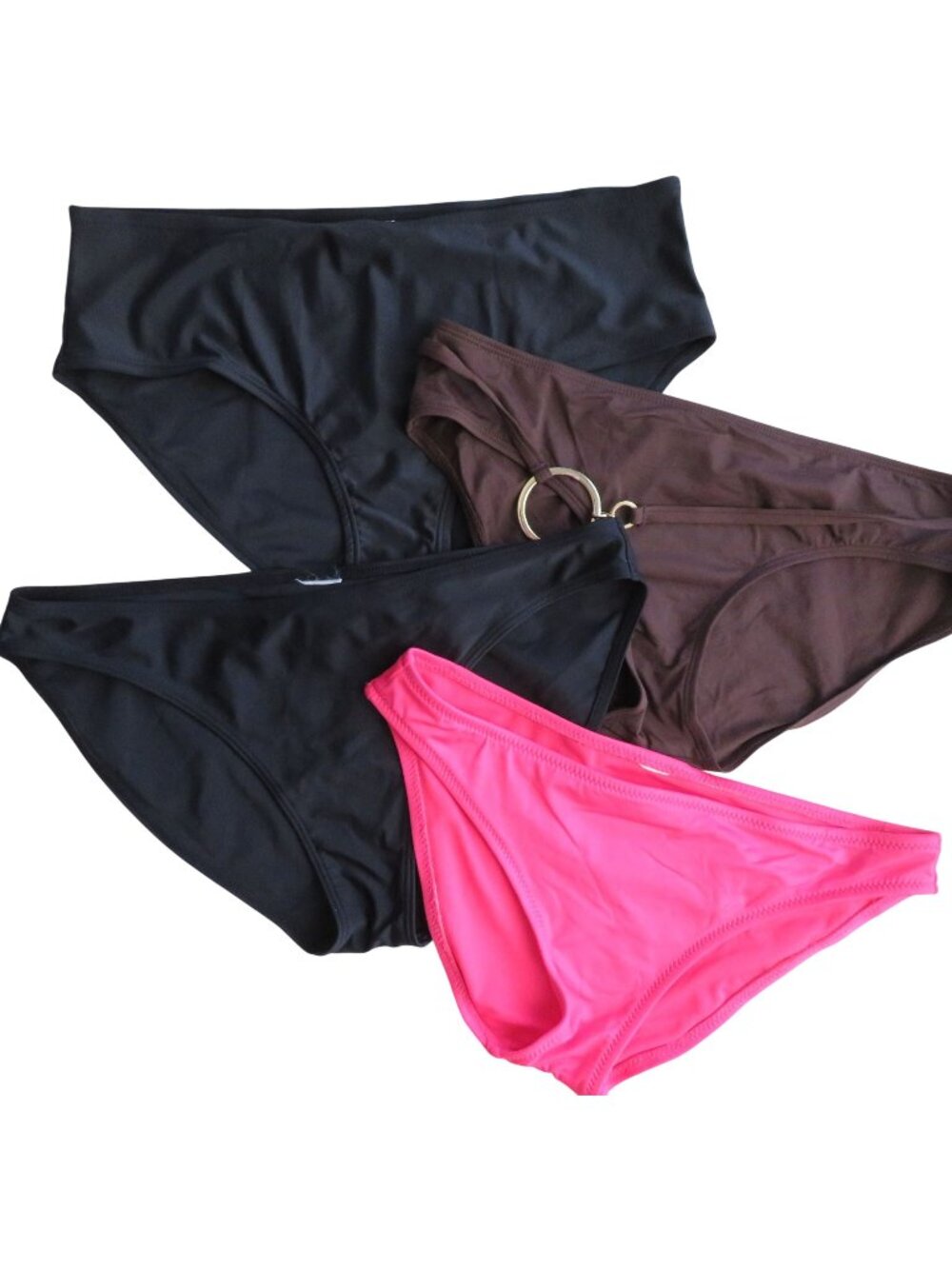 Lot Of 4 Womens Bikini Swim Bottoms Large Black Brown Pink Nylon Spandex
